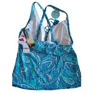 Beach House Swim Tankini NEW sz 12 Blue Lace Up Boho Swimwear NWT (MSRP $72)